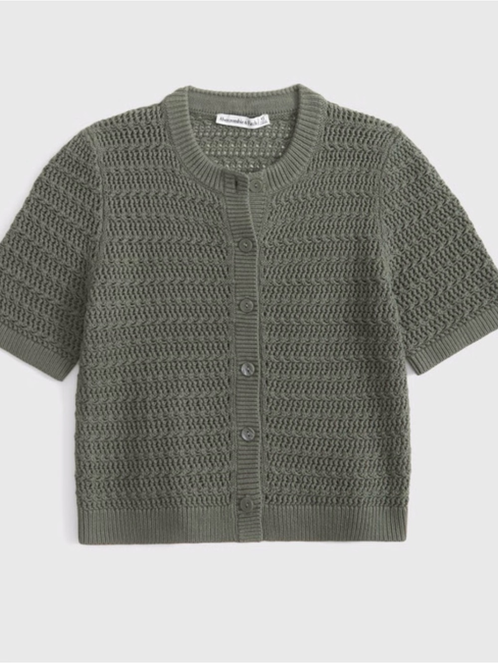 Abercrombie & Fitch Textural Short-Sleeve Crew Cardigan - Muted Basil